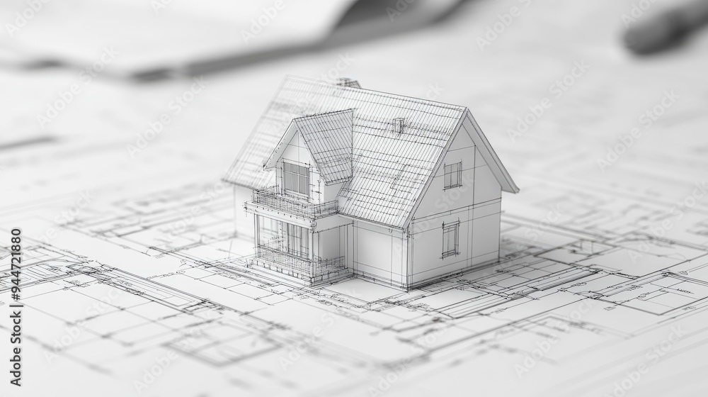 Poster 3d rendering of a house blueprint