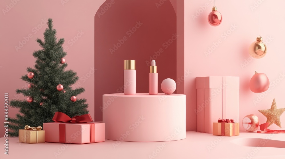 Poster 3d rendering of an abstract minimal mock up scene featuring a geometric podium for showcasing cosmet