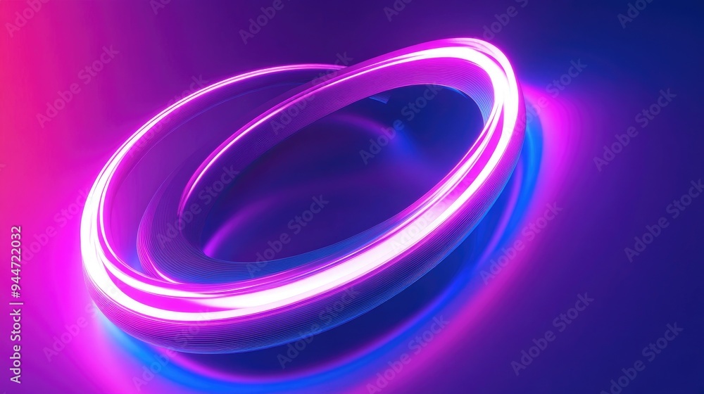 Poster 3d rendering of an abstract glowing shape in ultraviolet hues featuring curvy neon lines against a v