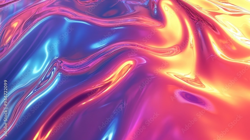 Poster 3d rendering of an abstract vibrant liquid background with a holographic effect perfect for wallpape