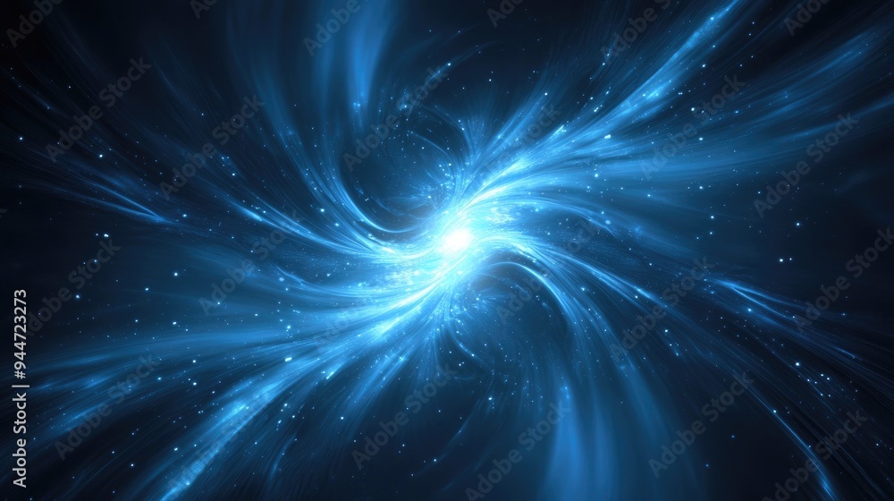 Poster abstract blue background featuring a fractal star explosion with gloss and dynamic lines