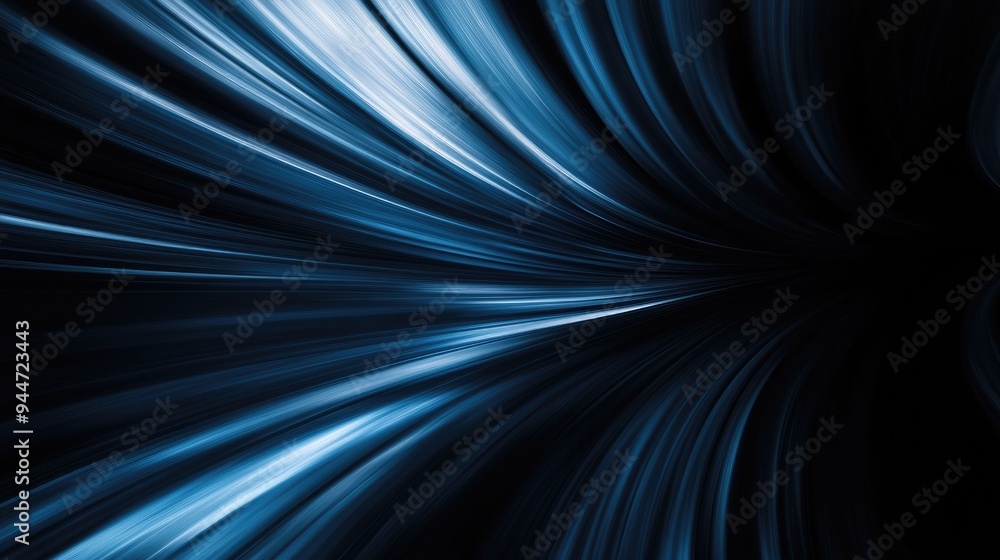Poster abstract blurred radial zoom effect in shades of dark blue and light blue on a black backdrop featur