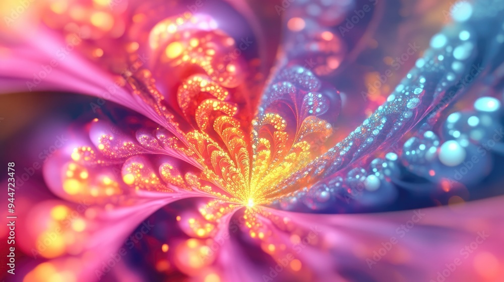 Poster abstract colorful fractal light background in 3d rendering