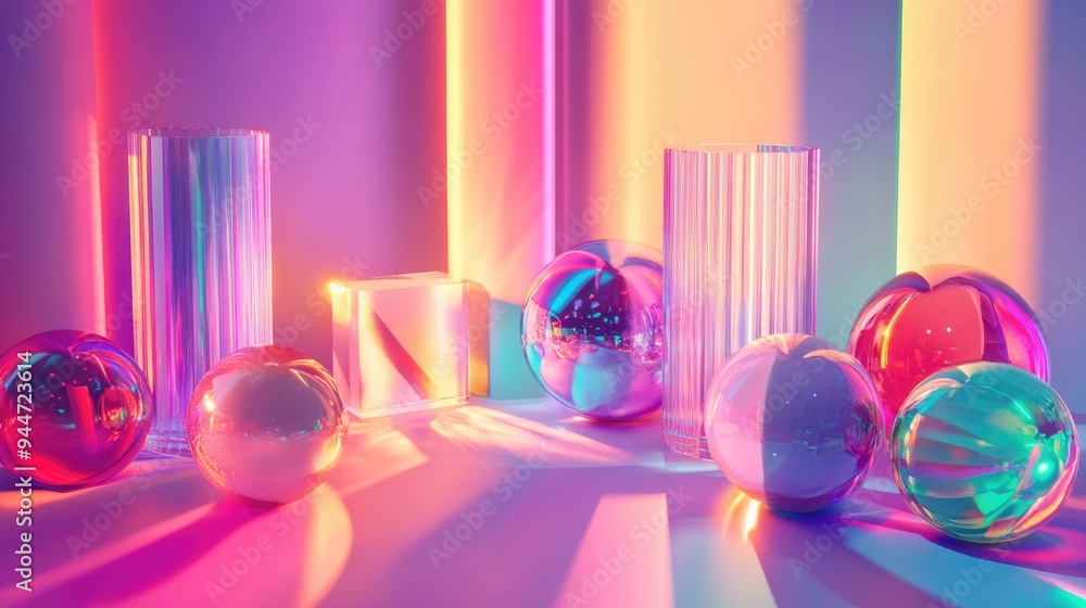 Poster abstract digital art featuring softly illuminated objects inspired by pop art style