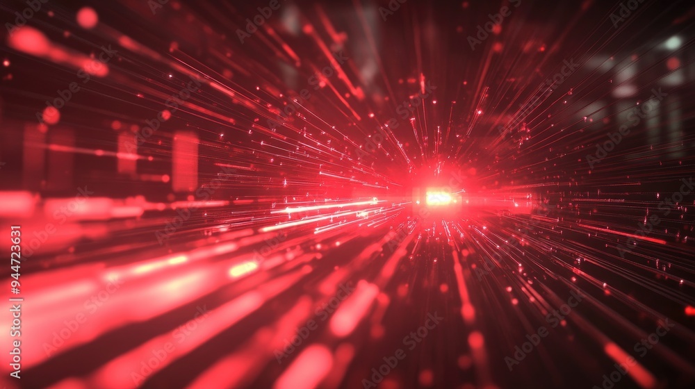 Poster abstract design featuring rays of red light in a technological theme