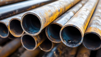 A stack of pipes with one of them being a large pipe. The pipes are stacked on top of each other and are made of metal