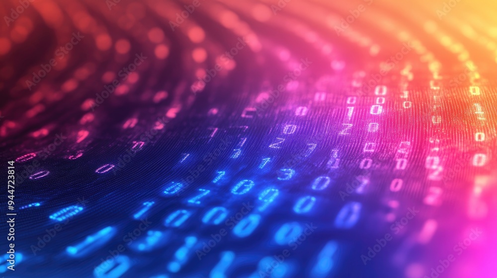 Poster abstract gradient background featuring visual pinch and wave effects with digital numbers including 