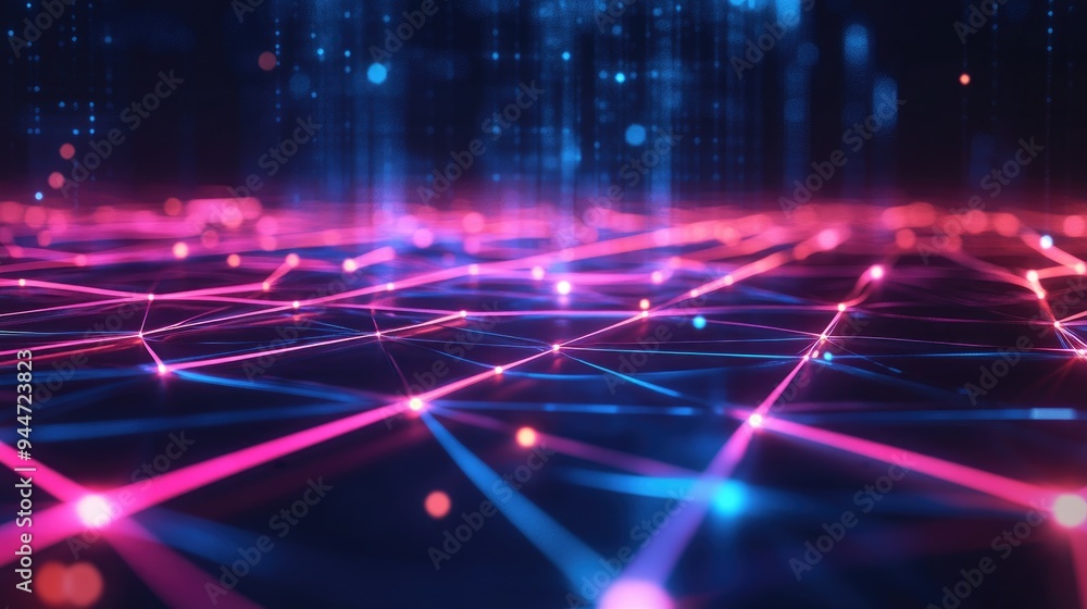 Poster abstract geometric neon background in 3d render showcasing future network technology concepts with d