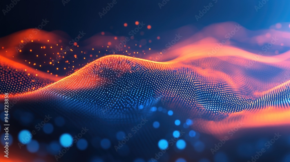 Poster abstract gradient particle waves flow continuously featuring interconnected dots and lines this digi
