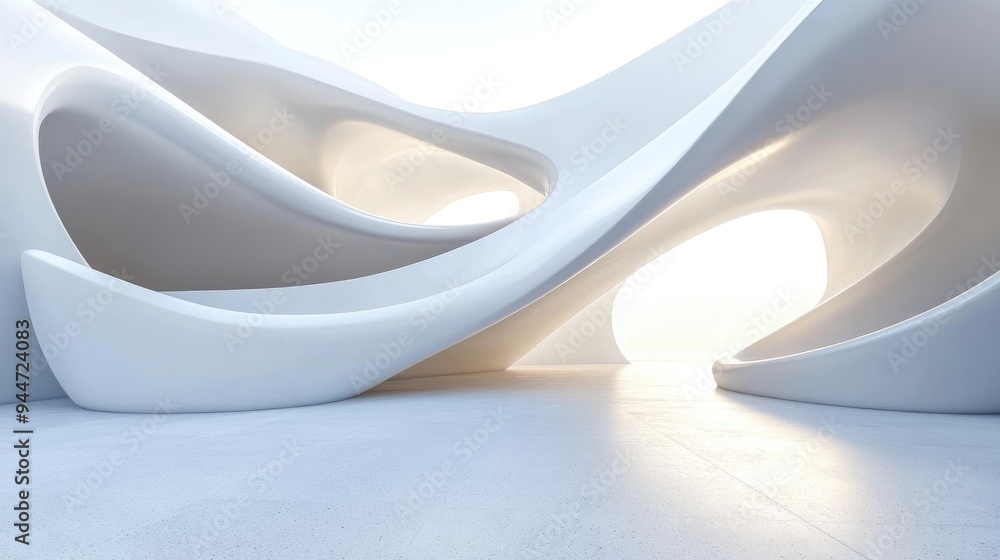 Poster abstract white architectural background featuring smooth surfaces and vibrant gradient lines 3d desi
