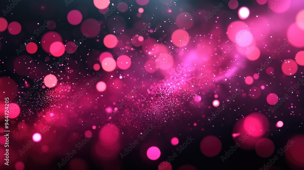 Poster abstract pink bokeh circles on a dark backdrop glamorous illustration featuring particles and light 