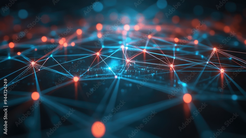 Poster abstract network of interconnected lines and nodes depicting digital communication and technology co