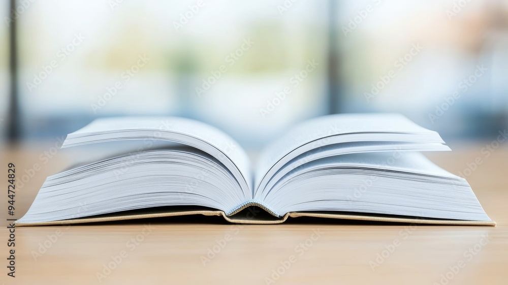 Poster a book is open to a page with a white background