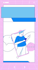 Virtual characters social communication concept business flat vector hand drawn illustration
