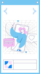 Virtual characters social communication concept business flat vector hand drawn illustration
