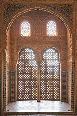 Detailed view of the architecture in Nasrid Palace, Alhambra, Granada.