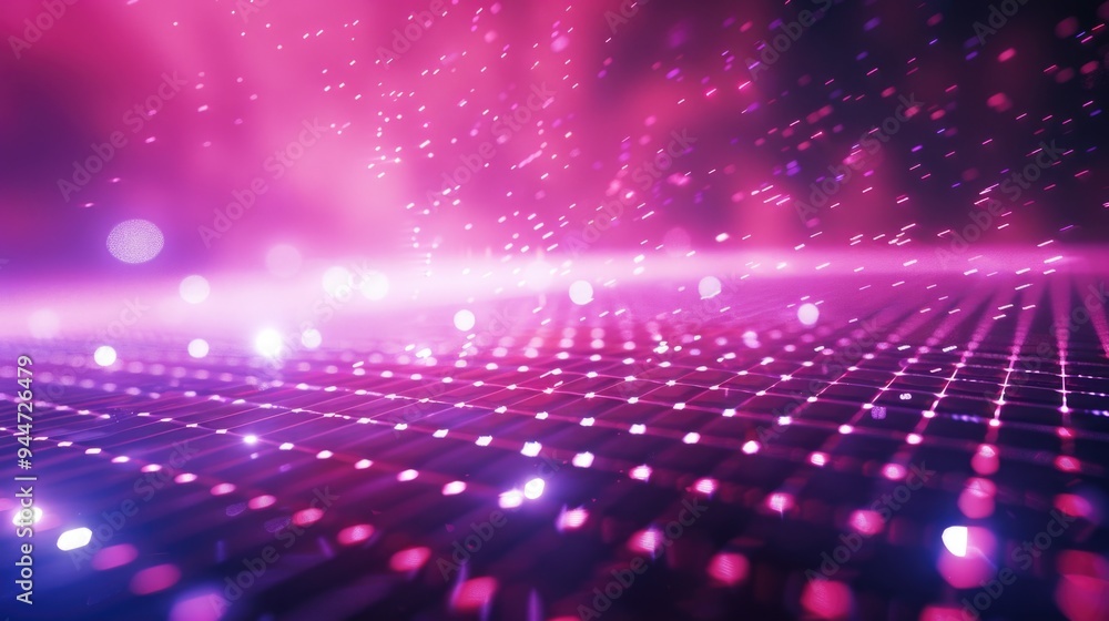 Poster abstract futuristic background with moving neon grid. glowing particles and high-tech concept. innov