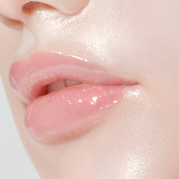 Close up at a glamorous woman's lip gloss