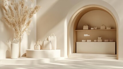 Minimalist Interior Design with White Bags and Pampas Grass