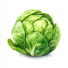 Fototapeta premium Fresh Green Cabbage Isolated on White Background - High-Quality Digital Illustration of a Whole Cabbage