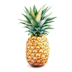 Fototapeta premium Fresh Pineapple Illustration on White Background - Vibrant and Detailed Watercolor Artwork of Tropical Fruit