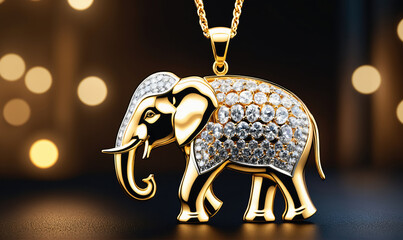 A gold elephant pendant with sparkling diamonds, perfect for adding a touch of elegance to any outfit © Miklos