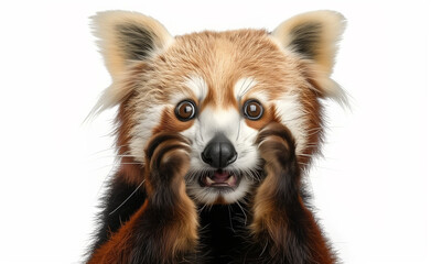 Obraz premium Surprised red panda with both hands on cheeks generated by AI