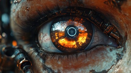 Cyberpunk Eye   Closeup of a Futuristic Humanoid Eye with Glowing Iris and Metallic Details