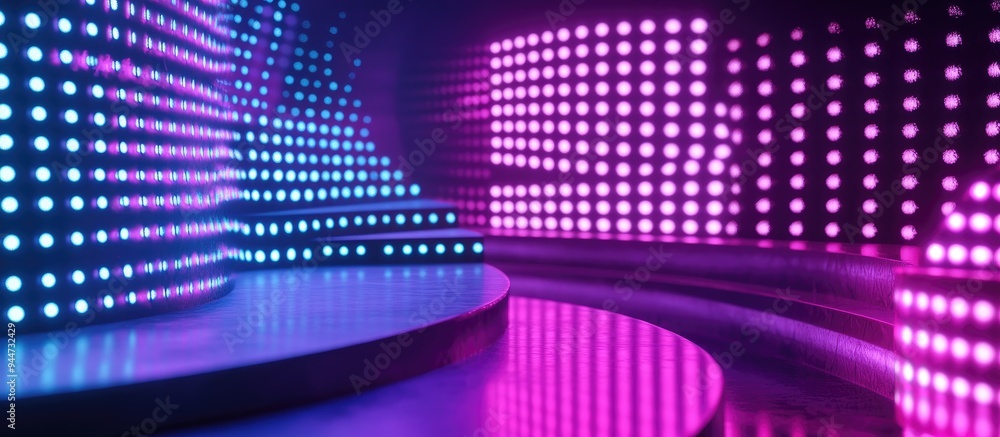 Aufkleber 3D render featuring an abstract background with glowing dots and neon lights showcasing a virtual reality theme in ultraviolet spectrum incorporating vibrant pink and blue colors resembling a fashi