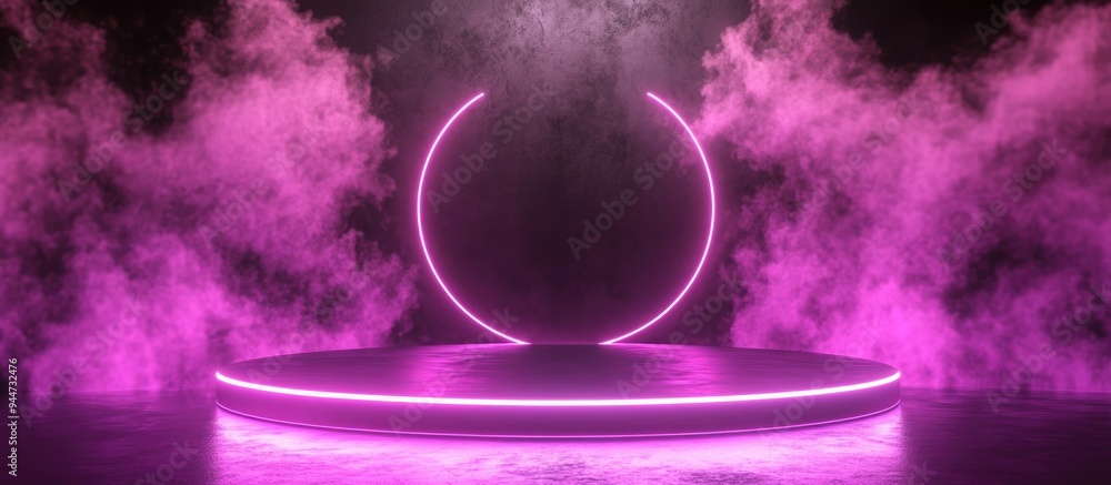 Poster 3d render neon light podium effect with abstract background