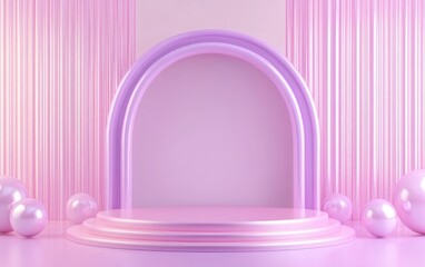 3D render background with a podium display designed for showcasing beauty and fashion products featuring a pastel pink and purple candy gradient