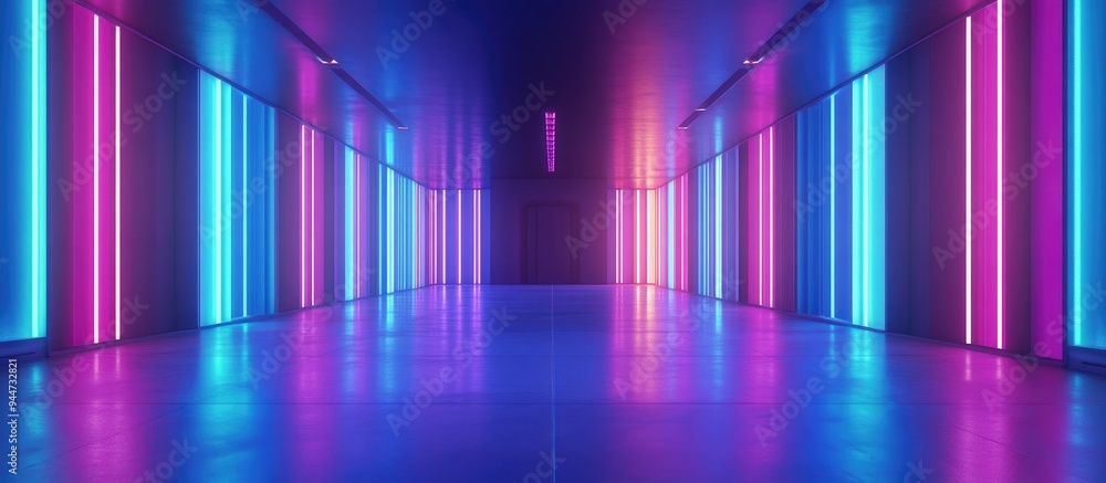 Poster 3d rendering of an abstract background featuring blue pink and violet neon colors illuminated by ult