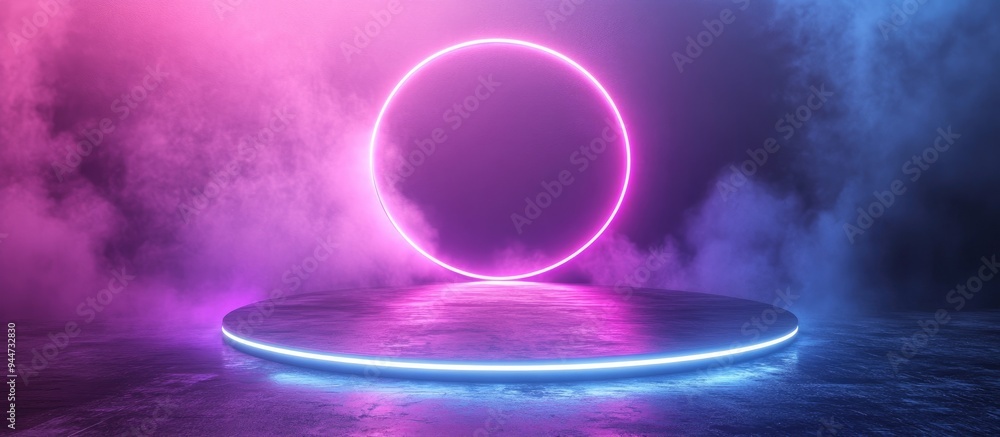 Poster 3D Render Neon Light Podium Effect with Abstract Background