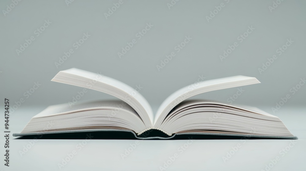 Poster a book is open to a page with a white background