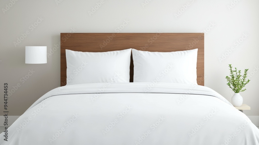 Wall mural A bed with white sheets and pillows