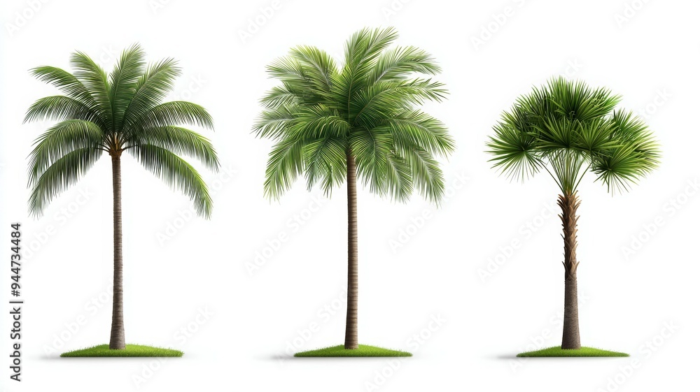 Poster three palm trees are shown in different sizes and positions