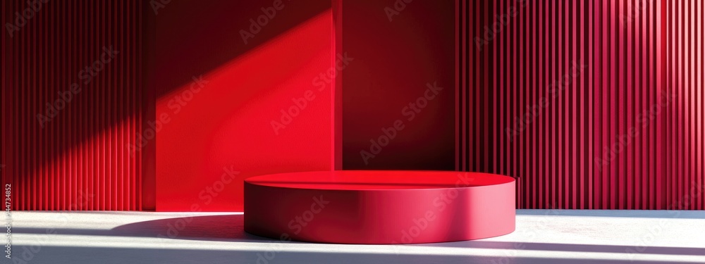 Poster 3d rendering of a blank backdrop for cream cosmetic products featuring a modern red podium
