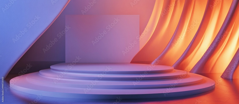 Poster 3d rendering of an abstract futuristic background featuring a blank podium stage for product display