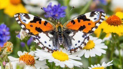 Naklejka premium Beautiful Butterfly on a Daisy Flower
