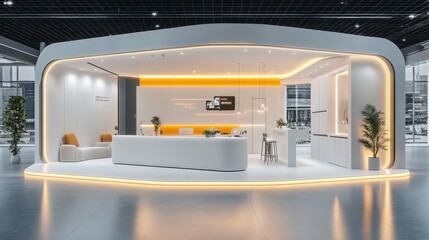 Fototapeta premium Modern Exhibition Stand Design with White and Yellow Elements