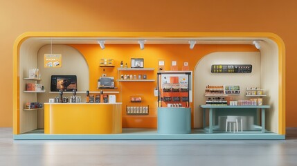 Modern Retail Shop Interior Design with Orange and Blue Accents