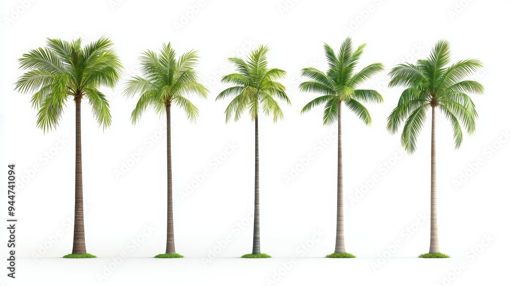 Poster a row of palm trees with varying heights and leaf sizes
