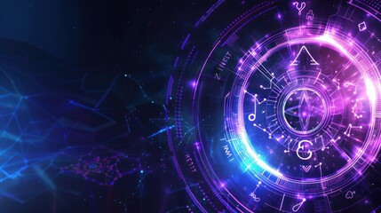 Abstract Digital Network with a Glowing Circle