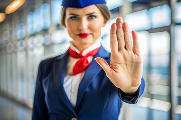Flight Attendant Stop Sign  -  Safety First  -  Air Travel Regulations  -  Security Check  -  Passenger Safety