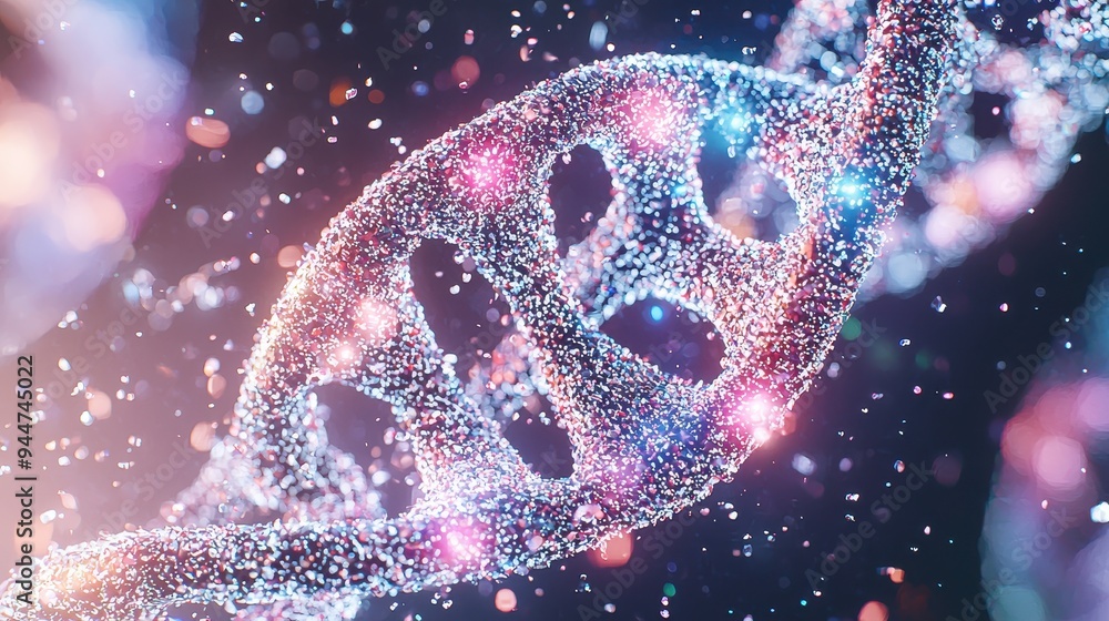 Poster abstract dna helix with glowing particles and bokeh