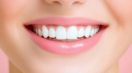 A close-up of a woman's smile with perfect white teeth, symbolizing beauty and confidence.