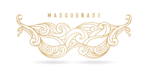 Luxury masquerade drawing golden colors line art isolated white backgrounds calligraphic design elements