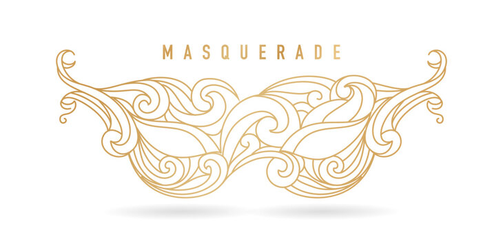 Luxury masquerade drawing golden colors line art isolated white backgrounds calligraphic design elements