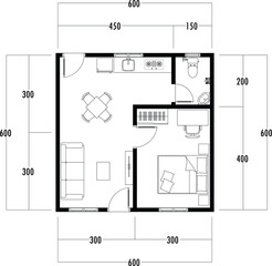 Architecture plan with furniture. home floor plan, isolated on white background, stock illustration.