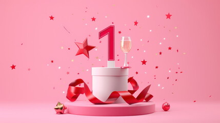 Number one on pedestal champion banner, Winner first number on podium